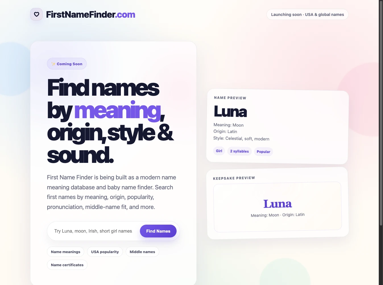 FirstNameFinder screenshot
