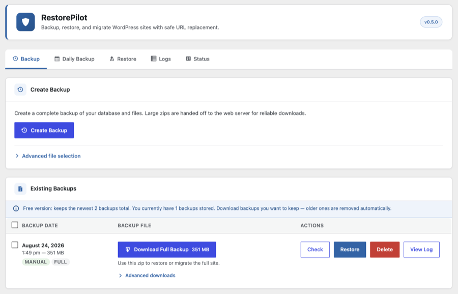 RestorePilot Backup & Migration screenshot